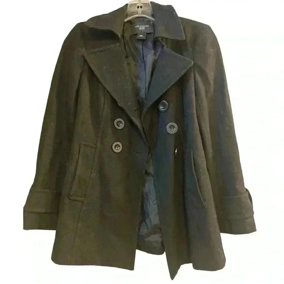 Ann Taylor Wool Blend Black Doublebreasted Pea Coat-Size XSP - Picture 2 of 14